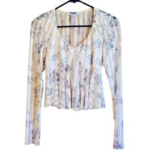 RSQ semi sheer lace floral babydoll long sleeve shirt size medium Y2K